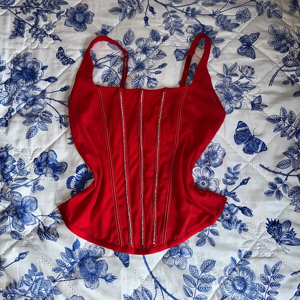 Auden Red Fitted Bustier Bodysuit